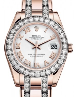 Rolex Pearlmaster 34 Rose Gold White Roman Dial & Diamond Bezel Diamond Set Pearlmaster Bracelet 81285 - BRAND NEW