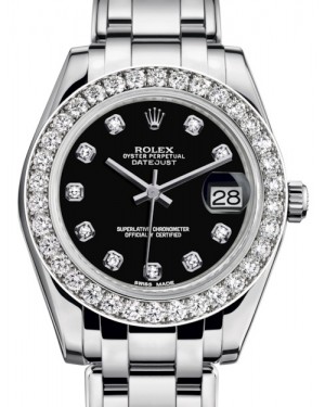 Rolex Pearlmaster 34 White Gold Black Diamond Dial & Diamond Bezel Pearlmaster Bracelet 81299 - BRAND NEW