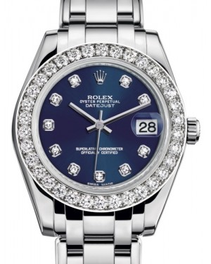 Rolex Pearlmaster 34 White Gold Blue Diamond Dial & Diamond Bezel Pearlmaster Bracelet 81299 - BRAND NEW