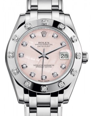 Rolex Pearlmaster 34 White Gold Pink Mother of Pearl Diamond Dial & Diamond Set Bezel Pearlmaster Bracelet 81319 - BRAND NEW