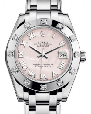 Rolex Pearlmaster 34 White Gold Pink Mother of Pearl Roman Dial & Diamond Set Bezel Pearlmaster Bracelet 81319 - BRAND NEW