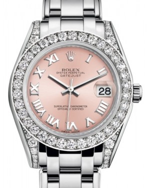 Rolex Pearlmaster 34 White Gold Pink Roman Dial & Diamond Set Case & Bezel Pearlmaster Bracelet 81159 - BRAND NEW