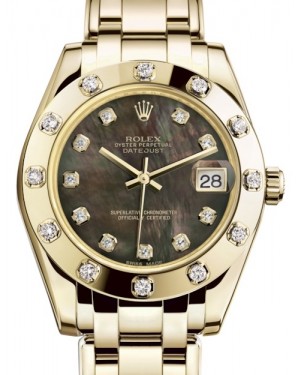 Rolex Pearlmaster 34 Yellow Gold Black Mother of Pearl Diamond Dial & Diamond Set Bezel Pearlmaster Bracelet 81318 - BRAND NEW