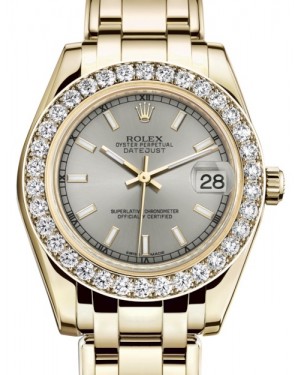 Rolex Pearlmaster 34 Yellow Gold Silver Index Dial & Diamond Bezel Pearlmaster Bracelet 81298 - BRAND NEW