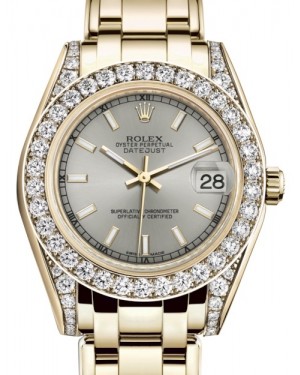 Rolex Pearlmaster 34 Yellow Gold Silver Index Dial & Diamond Set Case & Bezel Pearlmaster Bracelet 81298 - BRAND NEW