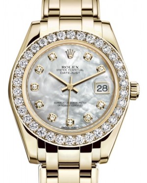 Rolex Pearlmaster 34 Yellow Gold White Mother of Pearl Diamond Dial & Diamond Bezel Pearlmaster Bracelet 81298 - BRAND NEW