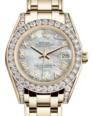 Rolex Pearlmaster 34 Yellow Gold White Mother of Pearl Roman Dial & Diamond Set Case & Bezel Pearlmaster Bracelet 81298 - BRAND NEW