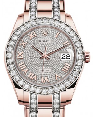 Rolex Pearlmaster 39 Rose Gold Diamond Paved Roman Dial & Diamond Bezel Diamond Set Pearlmaster Bracelet 86285 - BRAND NEW