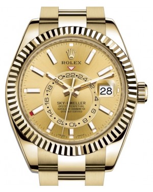 Rolex Sky-Dweller Yellow Gold Champagne Index Dial Oyster Bracelet 326938 - BRAND NEW