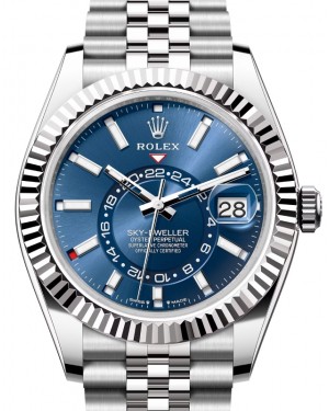 Rolex Sky-Dweller White Gold/Steel Bright Blue Index Dial Jubilee Bracelet 336934 - BRAND NEW