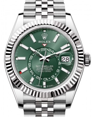 Rolex Sky-Dweller White Gold/Steel Mint Green Index Dial Jubilee Bracelet 336934 - BRAND NEW