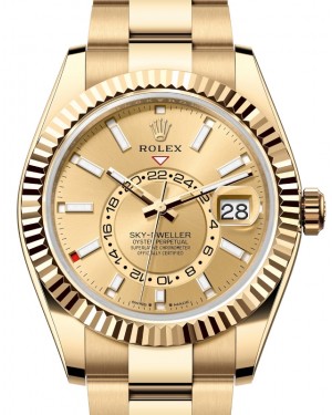 Rolex Sky-Dweller Yellow Gold Champagne Index Dial Oyster Bracelet 336938 - BRAND NEW
