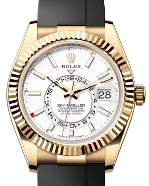 Rolex Sky-Dweller Yellow Gold Intense White Index Dial Oysterflex Rubber Strap 336238 - BRAND NEW