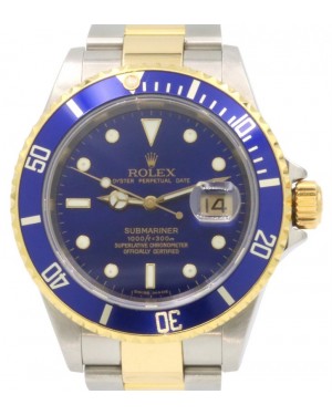 Rolex Submariner Date Yellow Gold/Steel Blue Dial & Aluminum Bezel Oyster Bracelet Gold-Through Clasp 16613 - PRE-OWNED