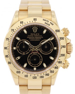 Rolex Cosmograph Daytona 18k Yellow Gold Black Index Dial Oyster Bracelet 116528 - PRE OWNED