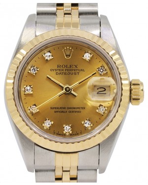 Rolex Datejust 26 Yellow Gold/Steel Champagne Diamond Dial & Fluted Bezel Jubilee Bracelet 69173 - PRE-OWNED