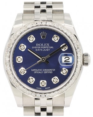 Rolex Datejust 31 Lady Midsize Stainless Steel Blue Diamond Dial & Bezel Jubilee Bracelet 278240 - BRAND NEW