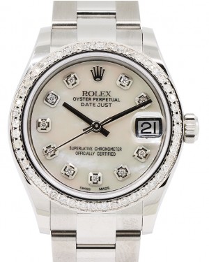 Rolex Datejust 31 Lady Midsize Stainless Steel White Mother of Pearl Diamond Dial & Bezel Oyster Bracelet 278240 - BRAND NEW