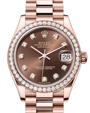 Rolex Datejust 31 Rose Gold Chocolate Dial & Diamond Bezel President Bracelet 278285RBR - BRAND NEW