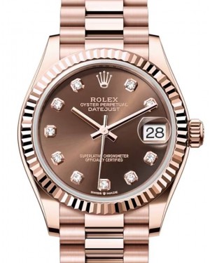 Rolex Datejust 31 Rose Gold Chocolate Diamond Dial & Fluted Bezel President Bracelet 278275 - BRAND NEW