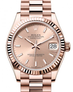Rolex Datejust 31 Rose Gold Rose Index Dial & Fluted Bezel President Bracelet 278275 - BRAND NEW