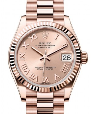 Rolex Datejust 31 Rose Gold Rose Roman Dial & Fluted Bezel President Bracelet 278275 - BRAND NEW