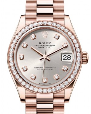 Rolex Datejust 31 Rose Gold Silver Dial & Diamond Bezel President Bracelet 278285RBR - BRAND NEW