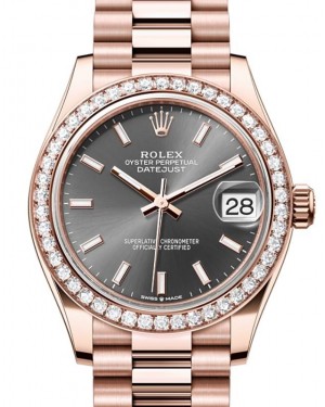 Rolex Datejust 31 Rose Gold Slate Index Dial & Diamond Bezel President Bracelet 278285RBR - BRAND NEW