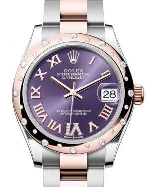 Rolex Datejust 31 Rose Gold/Steel Aubergine Roman Dial & Domed Set Diamond Bezel Oyster Bracelet 278341RBR - BRAND NEW