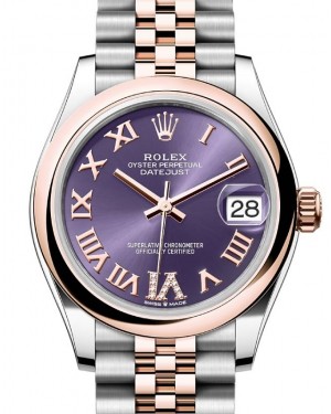 Rolex Datejust 31 Rose Gold/Steel Aubergine Roman Dial & Smooth Domed Bezel Jubilee Bracelet 278241 - BRAND NEW