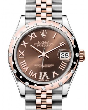 Rolex Datejust 31 Rose Gold/Steel Chocolate Roman Dial & Domed Set Diamond Bezel Jubilee Bracelet 278341RBR - BRAND NEW