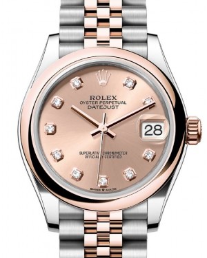 Rolex Datejust 31 Rose Gold/Steel Rose Diamond Dial & Smooth Domed Bezel Jubilee Bracelet 278241 - BRAND NEW