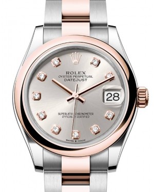 Rolex Datejust 31 Rose Gold/Steel Silver Diamond Dial & Smooth Domed Bezel Oyster Bracelet 278241 - BRAND NEW