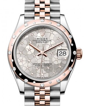 Rolex Datejust 31 Rose Gold/Steel Silver Floral Motif Dial & Domed Set Diamond Bezel Jubilee Bracelet 278341RBR - BRAND NEW