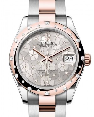 Rolex Datejust 31 Rose Gold/Steel Silver Floral Motif Dial & Domed Set Diamond Bezel Oyster Bracelet 278341RBR - BRAND NEW