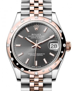 Rolex Datejust 31 Rose Gold/Steel Slate Index Dial & Domed Set Diamond Bezel Jubilee Bracelet 278341RBR - BRAND NEW