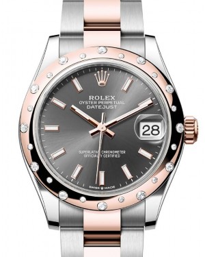 Rolex Datejust 31 Rose Gold/Steel Slate Index Dial & Domed Set Diamond Bezel Oyster Bracelet 278341RBR - BRAND NEW