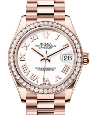 Rolex Datejust 31 Rose Gold White Dial & Diamond Bezel President Bracelet 278285RBR - BRAND NEW