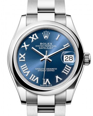 Rolex Datejust 31 Stainless Steel Bright Blue Roman Dial & Domed Bezel Oyster Bracelet 278240 - BRAND NEW