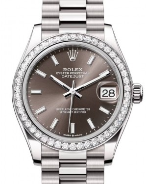 Rolex Datejust 31 White Gold Dark Grey Index Dial & Diamond Bezel President Bracelet 278289RBR - BRAND NEW