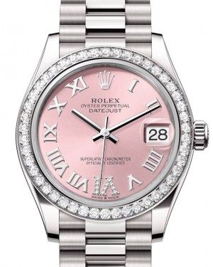 Rolex Datejust 31 White Gold Pink Roman VI Diamond Dial & Diamond Bezel President Bracelet 278289RBR - BRAND NEW