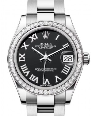 Rolex Datejust 31 White Gold/Steel Bright Black Roman Dial & Diamond Bezel Oyster Bracelet 278384RBR - BRAND NEW