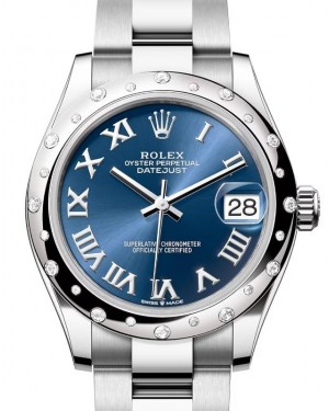Rolex Datejust 31 White Gold/Steel Bright Blue Roman Dial & Diamond Bezel Oyster Bracelet 278344RBR - BRAND NEW