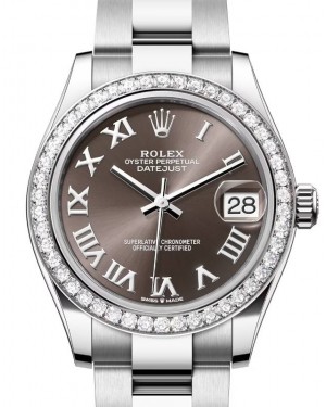 Rolex Datejust 31 White Gold/Steel Dark Grey Roman Dial & Diamond Bezel Oyster Bracelet 278384RBR - BRAND NEW