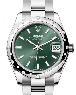Rolex Datejust 31 White Gold/Steel Mint Green Index Dial & Diamond Bezel Oyster Bracelet 278344RBR - BRAND NEW