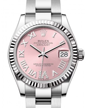 Rolex Datejust 31 White Gold/Steel Pink Roman Diamond VI Dial & Fluted Bezel Oyster Bracelet 278274 - BRAND NEW