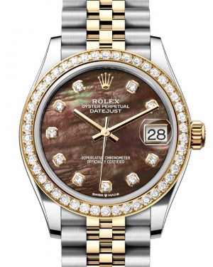 Rolex Datejust 31 Yellow Gold/Steel Black Mother of Pearl Dial & Diamond Bezel Jubilee Bracelet 278383RBR - BRAND NEW