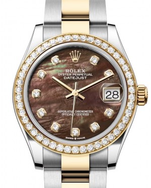 Rolex Datejust 31 Yellow Gold/Steel Black Mother of Pearl Dial & Diamond Bezel Oyster Bracelet 278383RBR - BRAND NEW