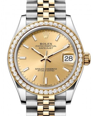 Rolex Datejust 31 Yellow Gold/Steel Champagne Index Dial & Diamond Bezel Jubilee Bracelet 278383RBR - BRAND NEW