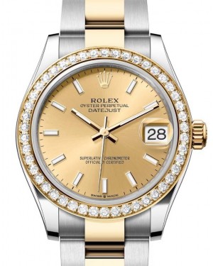 Rolex Datejust 31 Yellow Gold/Steel Champagne Index Dial & Diamond Bezel Oyster Bracelet 278383RBR - BRAND NEW